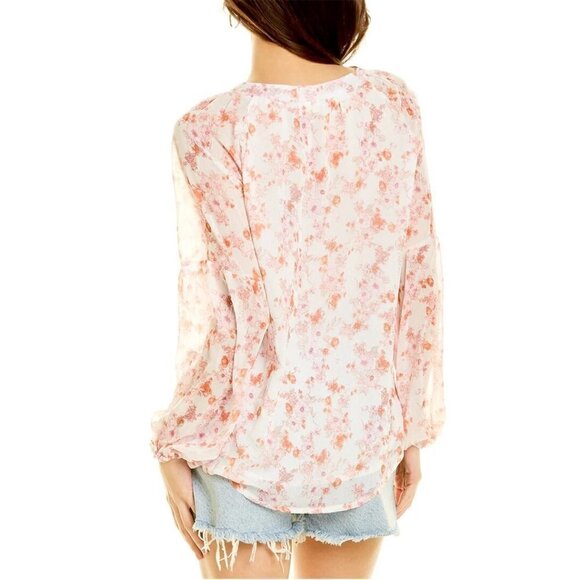 NWT To My Lovers Pink Floral Boho Sheer Puff Sleeves Peasant Top - Picture 2 of 12